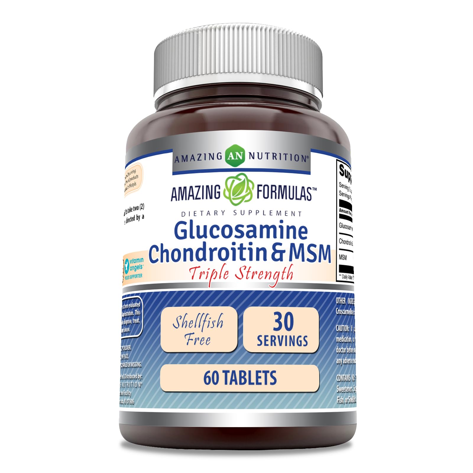 Amazing Formulas Glucosamine Chondroitin & MSM-Triple Strength Shellfish Free Tablets(Non-GMO,Gluten Free) | 60 Tablets 1 Count (Pack of 1)