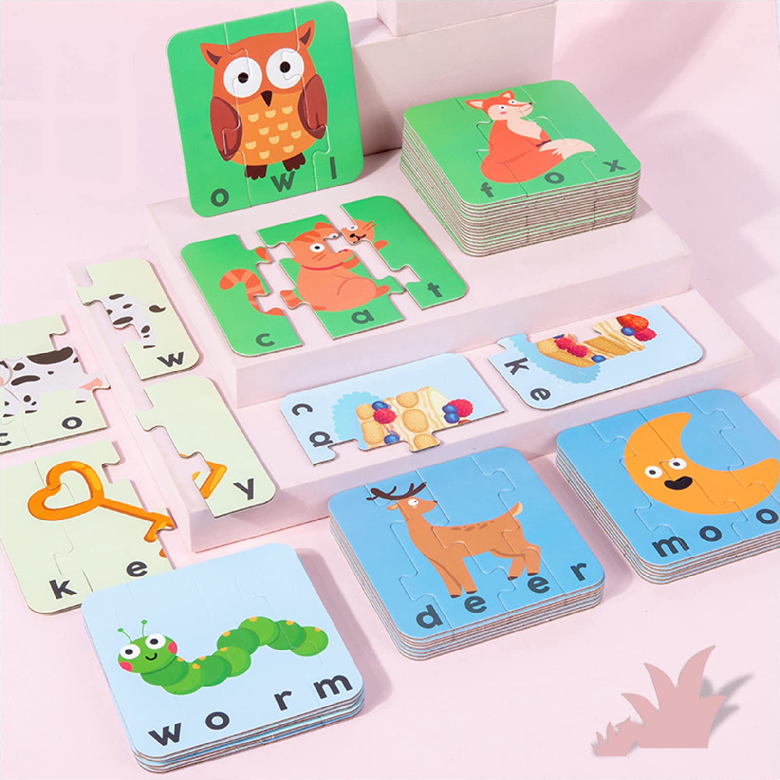 80 Words Self-Correcting Spelling Puzzles, Dailychic Two-Sided Puzzle for Preschool, 3 and 4 Letters with Matching Images for Toddlers Ages 3 and Up, Learning Resources for Kinder Garden Readiness