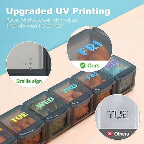 Miniatura 8 de Healeved Organizador semanal de pastillas de 2 piezas, soporte para pastillas pequeño 7 veces al día, organizador de pastillas de 2 semanas 2 veces