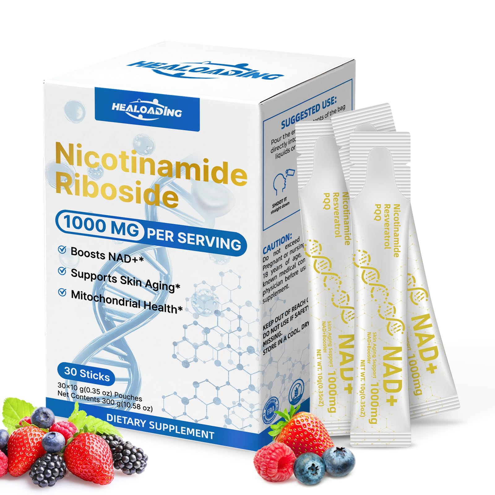 Liquid NAD Supplements for Women: Nicotinamide Riboside Resveratrol Supplements 1000MG with PQQ, NAD+ Supplement Strawberry Flavor Drink for Support Skin Aging, Energy and Focus - 30 Sticks