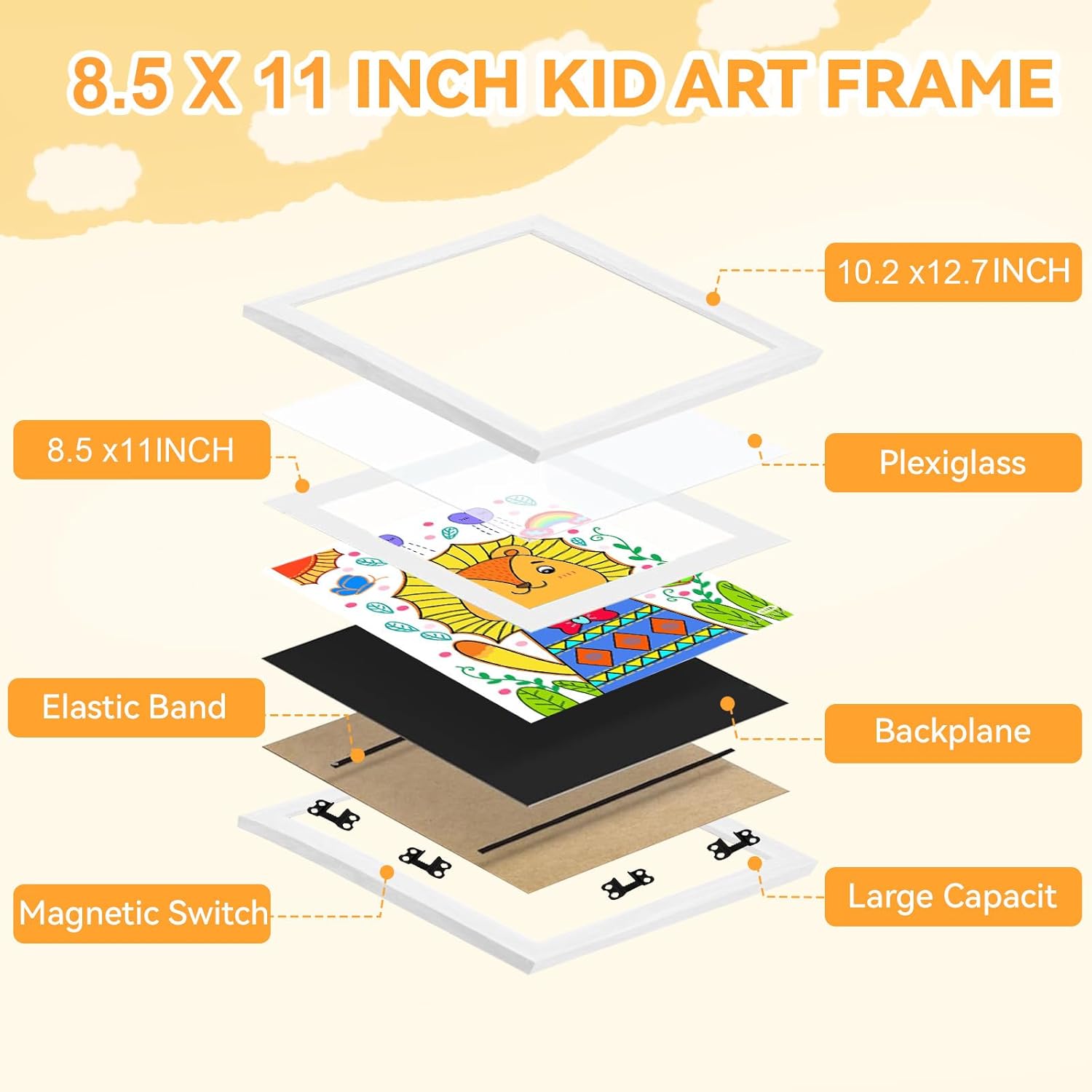 4-Pack Kids Artwork Frames 8.5x11 Front Opening Kids Art Frame for Wall Art work Picture Display Holds 50+ Pcs for Kids Drawings Changeable Frames for Kids' Artwork Storage and Display – White