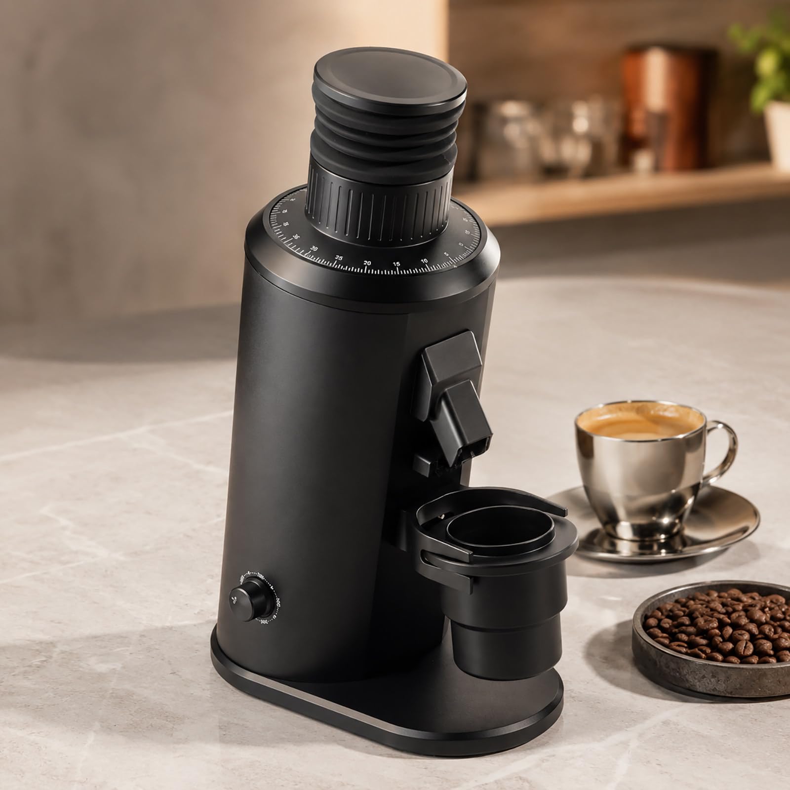 vnmudzeo Single Dose Coffee Grinder - 80mm Flat Burr Grinder with 550W Motor, 800-1600 RPM Speed Control, Bellows Hopper and 58mm Espresso Holder Black