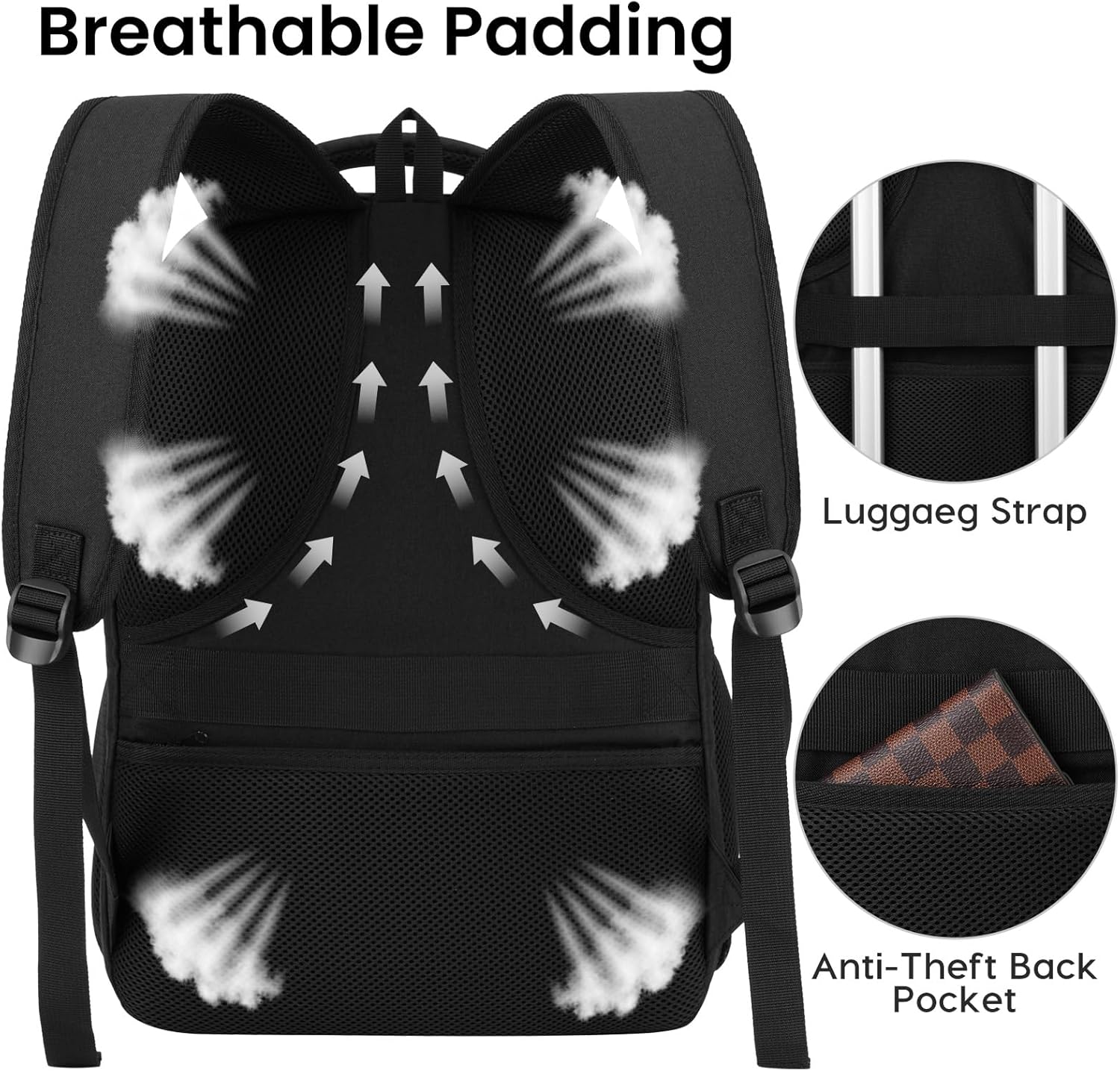 Backpack for Men and Women, School Backpacks for Teen Boys Water Resistant TSA Travel Backpack with USB Charging Port, Business Anti Theft Sturdy Computer Bag Gifts Fits 15.6 Inch Laptop,Black - Image 7