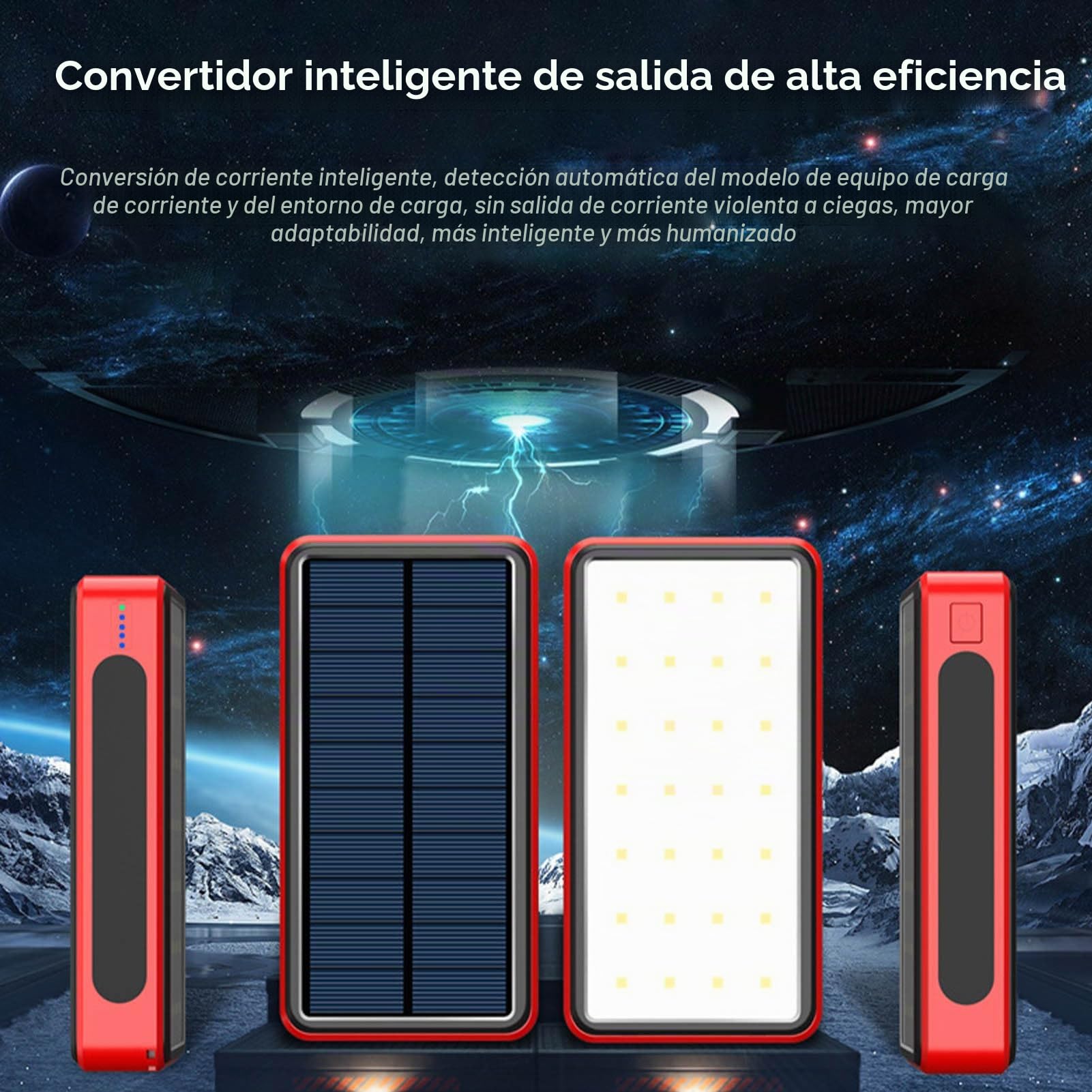 50000mAh Banco De Energía con Cargador Portátil | Cargador Solar Batería Externa 4 Puertos | Cargadors Solar Power Bank con Linternas LED | Ideal para Viajes Y Emergencias