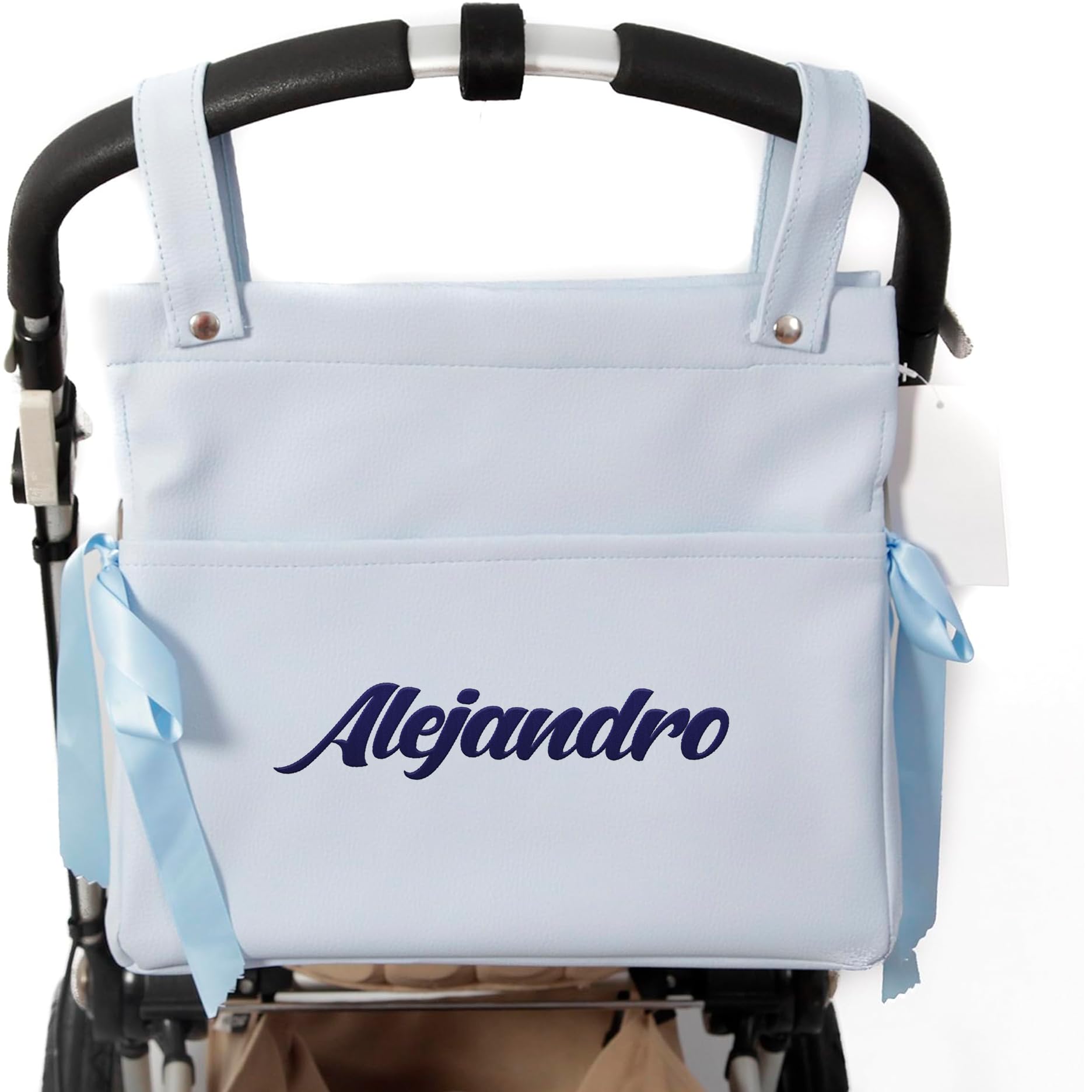 Danielstore Bolso Carro Bebé Talega Polipiel Personalizado con Nombre Bebe Bordado Bolso Organizador Pañaleras para Bebés Bolsa Carrito Bebe