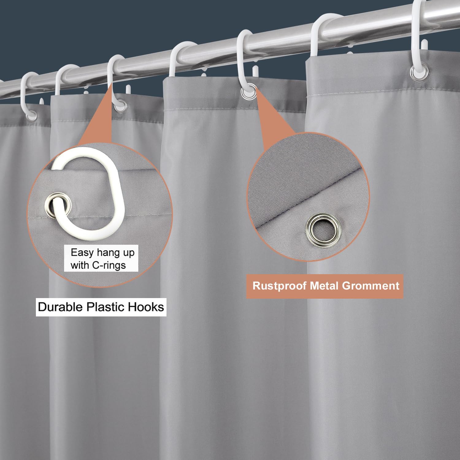 Tenda da doccia impermeabile, 80 x 240 cm, lavabile in lavatrice, qualità alberghiera, in tessuto grigio tinta unita ed elegante, perfetta per uso domestico o in hotel