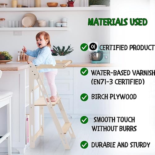 Miniatura 2 de Torre plegable para niños pequeños, taburete para niños, torre de cocina plegable para niños, taburete con riel de seguridad, torre Montessori de
