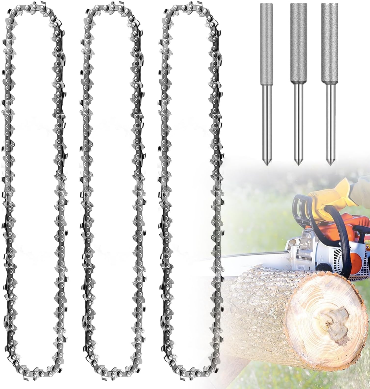 3-Pack 10 Inch Chainsaw Chain, 3/8" LP Pitch, .043" Gauge, 40DL – Replacement for Milwaukee M18 FUEL Pole Saw Blade, Ryobi, Worx, Craftsman, Oregon R40 and More