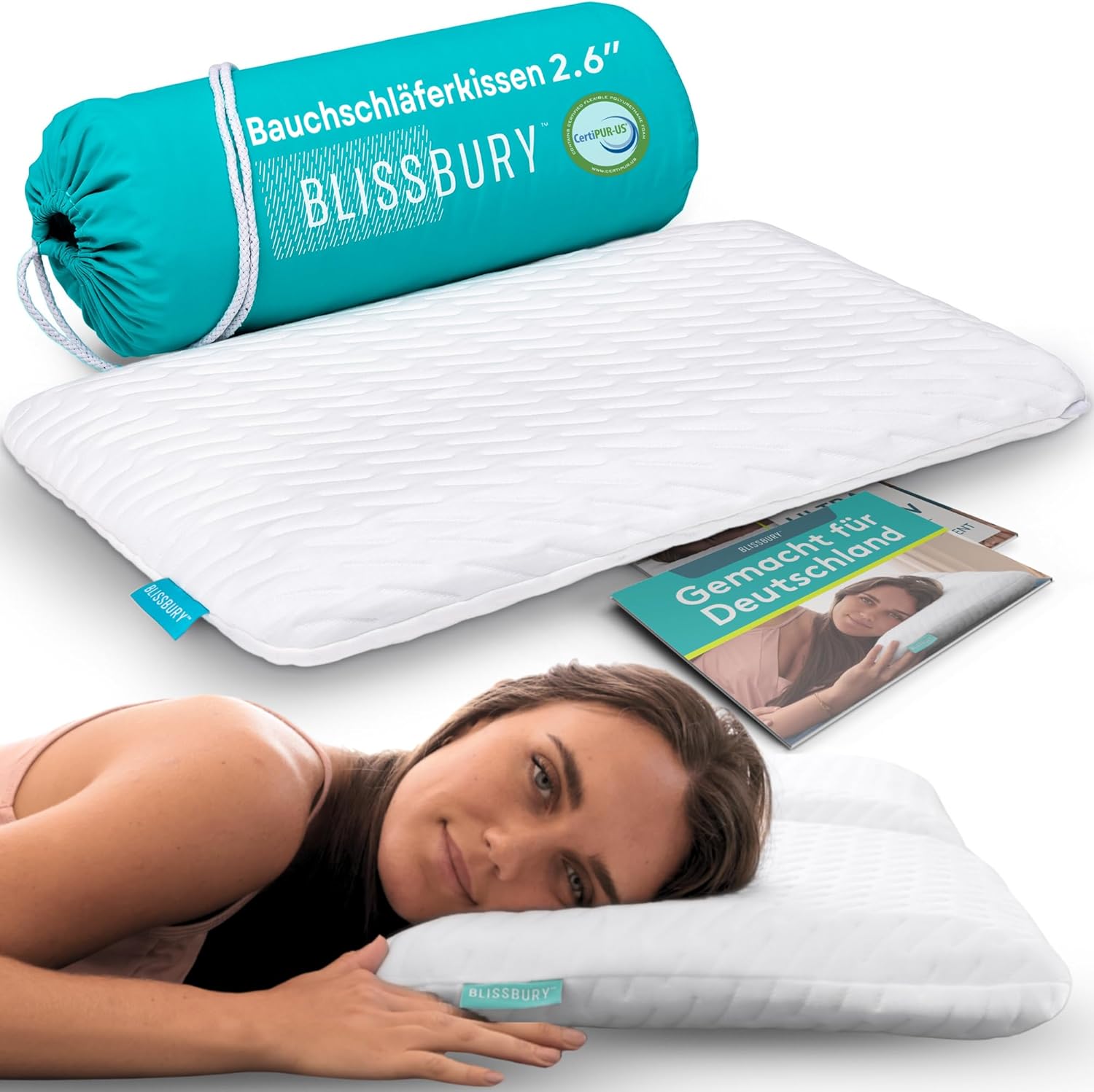BLISSBURY Stomach Sleeping Pillow – Ultra Thin 2.6″ Memory