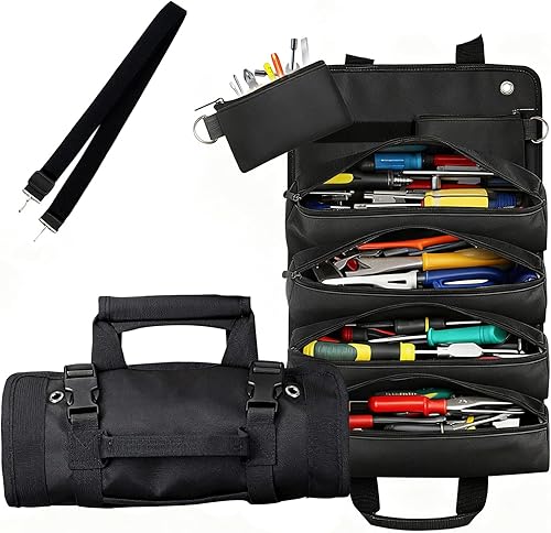 Bolsa de herramientas enrollable, bolsa enrollable negra resistente, organizador de bolsa de herramientas plegable con bolsas desmontables con disponible en Yaxa Costa Rica