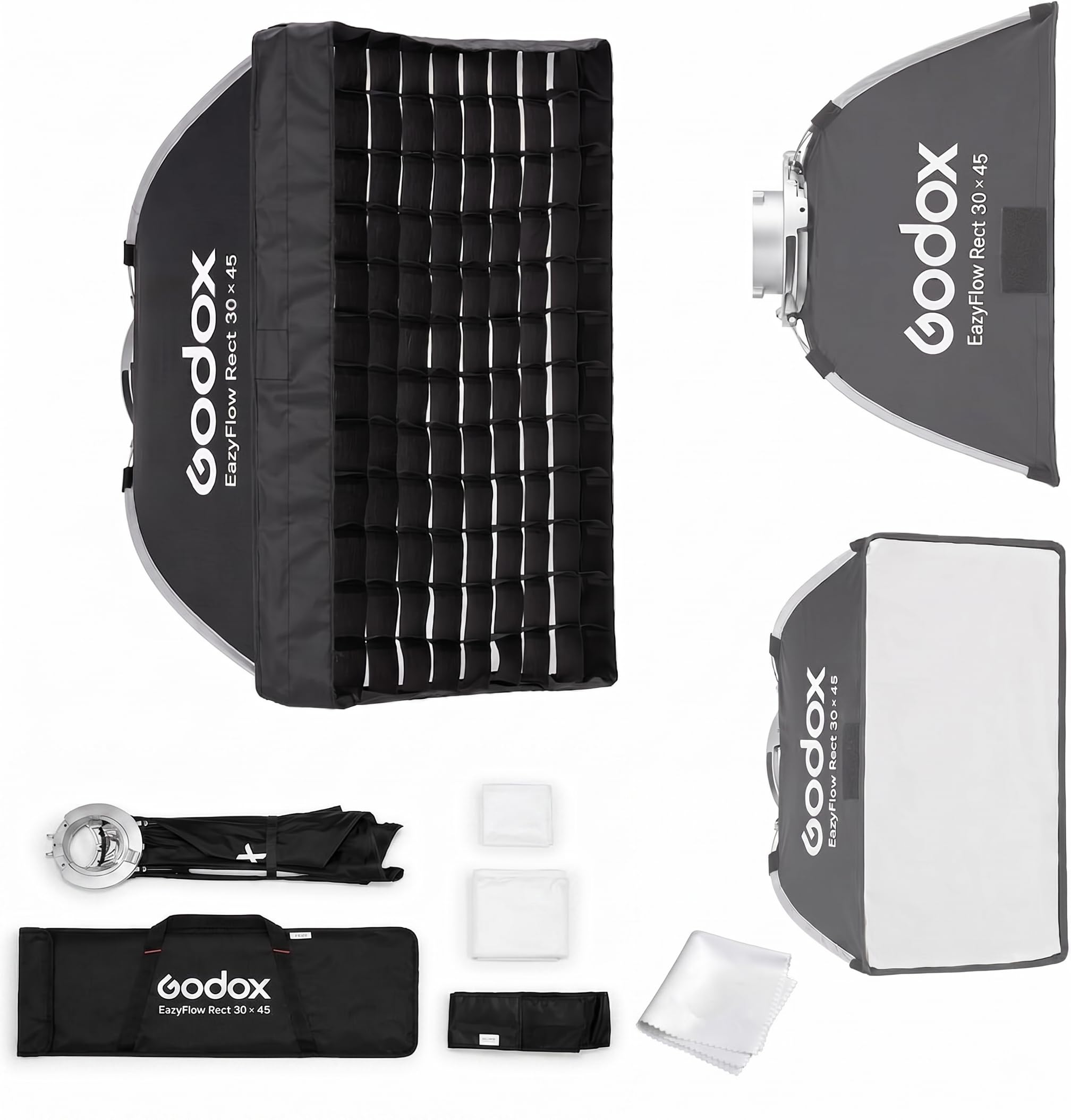 GODOX Softbox Godox EazyFlow Rect 30 x 45 cm Softbox rettangolare, modificatore portatile a piegatura rapida con griglia, supporto Bowens completamente in metallo per flash da studio e luce video LED