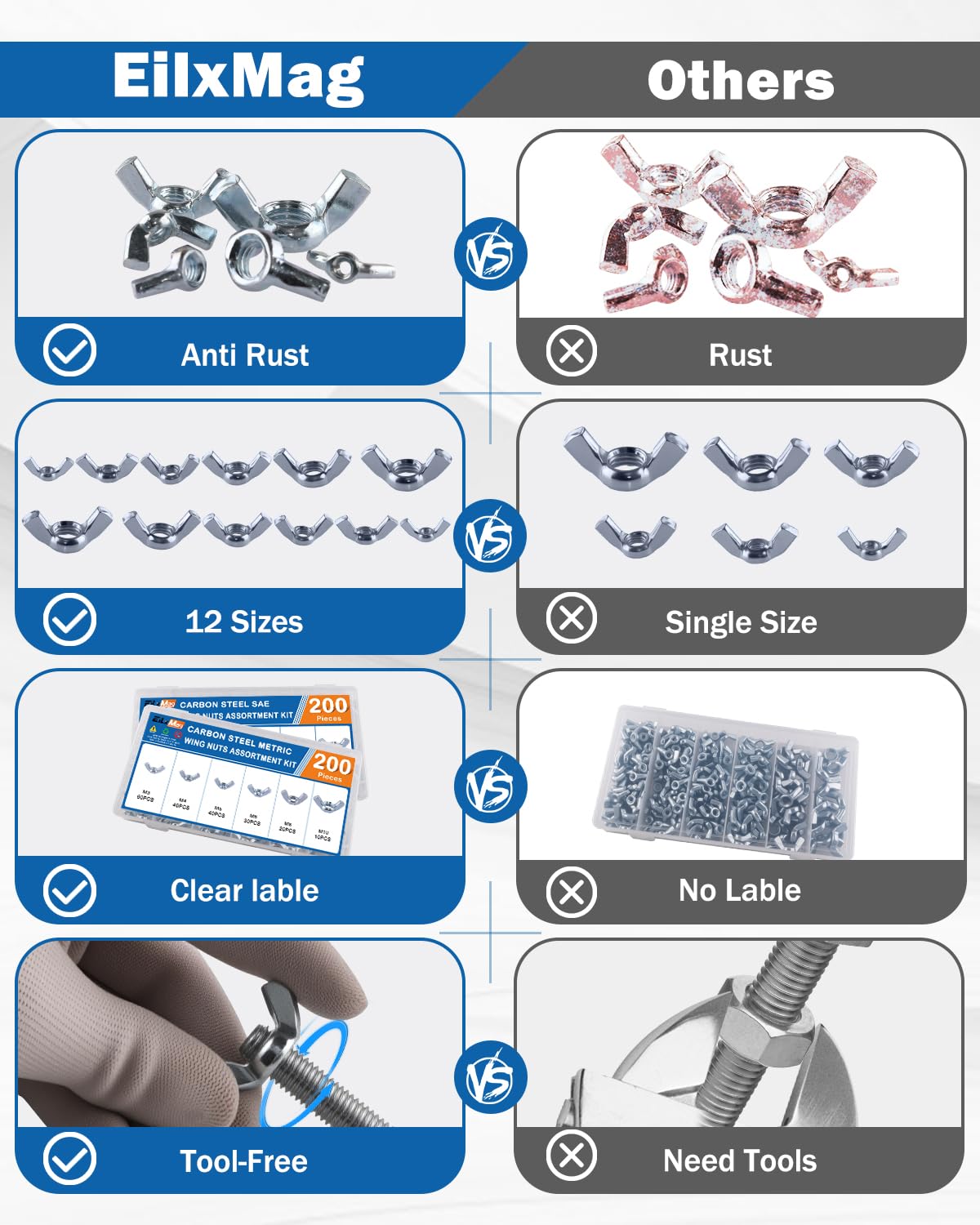 400PCS Wing Nuts, 12 Sizes Metric & SAE Wing Nut Assortment Kit