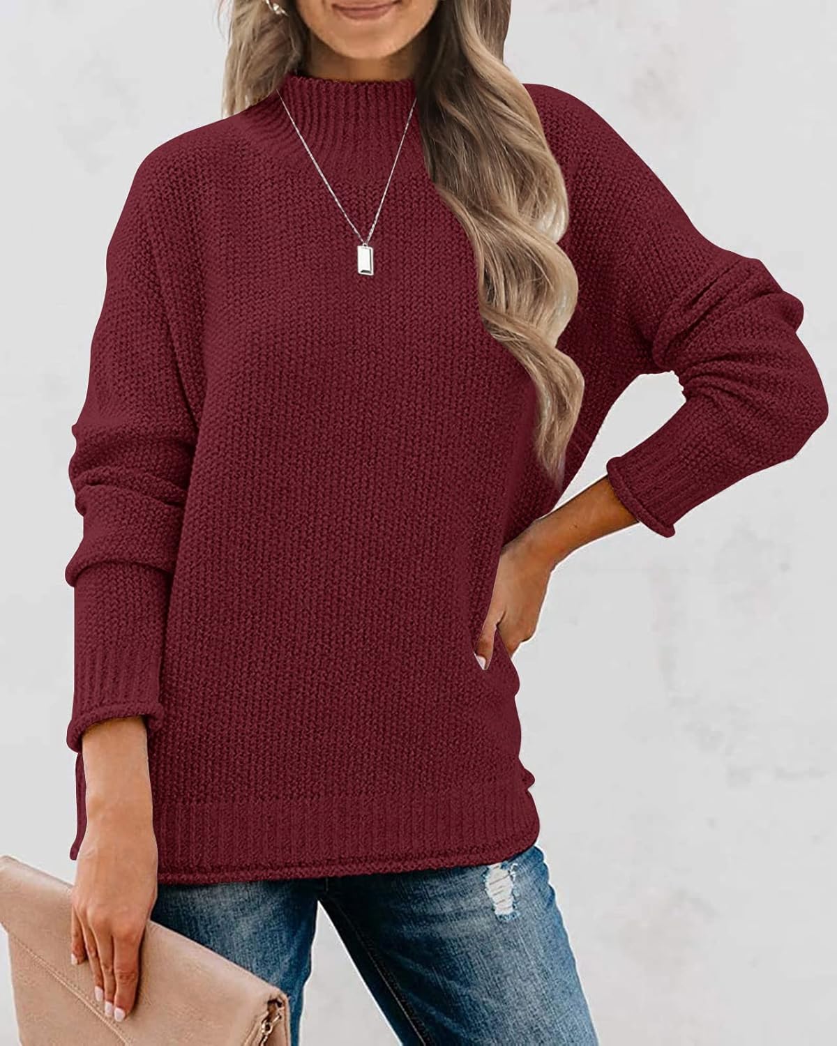 MEROKEETY Women's Turtleneck Long Sleeve Sweater 2025 Fall Cozy Knit Loose Casual Trendy Pullover Tops Winter Clothes