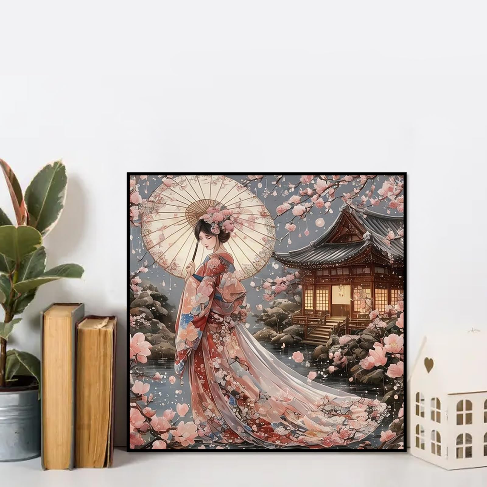 SHEGZHUC 40 x 40 cm Diamond Painting Giapponese Donna Mosaico Diamante Geisha Fiori di ciliegio Pittura Arte Ricamo Punto Croce Regalo Decorazione