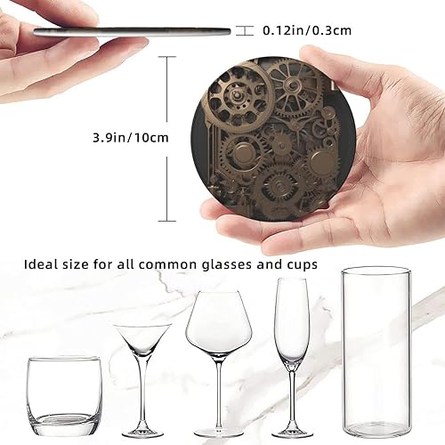 Miniatura 5 de Steampunk - Juego de 6 posavasos mecánicos con soporte, posavasos de cuero, protector de mesa para bar, decoración de tazas, almohadilla para mesa