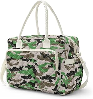 Green Camo Quilted Lunch Box for Men Insulated Mens Lunch Bag for Work Lightweight Food Container Tote with Bottle Holder Bolsa Para Lonchera De Mujer
