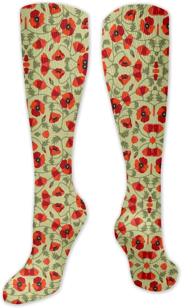 Poppies Red Compression Socks,Knee High Socks,Funny Socks for Women Men - Best Medical,Sports,Running, Nurses,Maternity,Pregnancy,Travel & Flight Socks