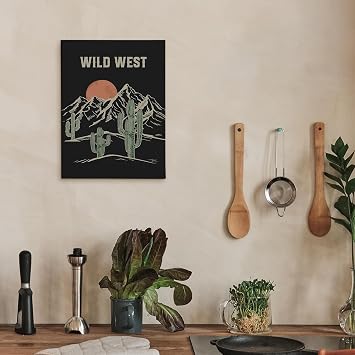 DIENADFX Western Southwestern Canvas Wall Art Decor, Boho Western Paintings House Wall Decor, Western Artwork for Walls, Wild West Wall Decorations, Desert Cactus Cowboy Wall Art Pictures, 11x14 Inch