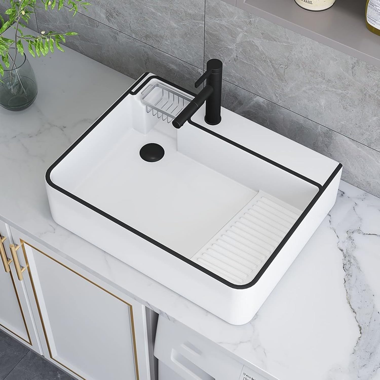 Nowoczesna Biała Ceramiczna Umywalka Nablatowa, Prostokątna, Z Odpływem Typu Pop-Up, Stylowa Umywalka Nablatowa Do Modernizacji Domu I Łazienki, Prawa 10,0 Cala, Prawa 10,0 Cala