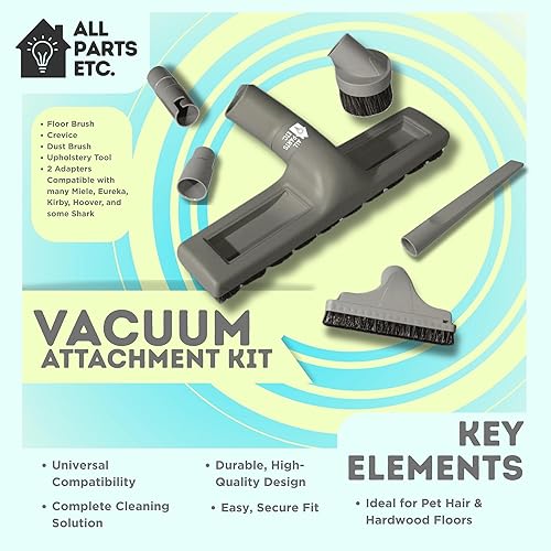 Miniatura 2 de Kit de accesorios de vacío gris de 1.25 pulgadas (1-38 pulgadas y 1-12 pulgadas), cepillo para piso y polvo, herramienta de tapicería y grietas,