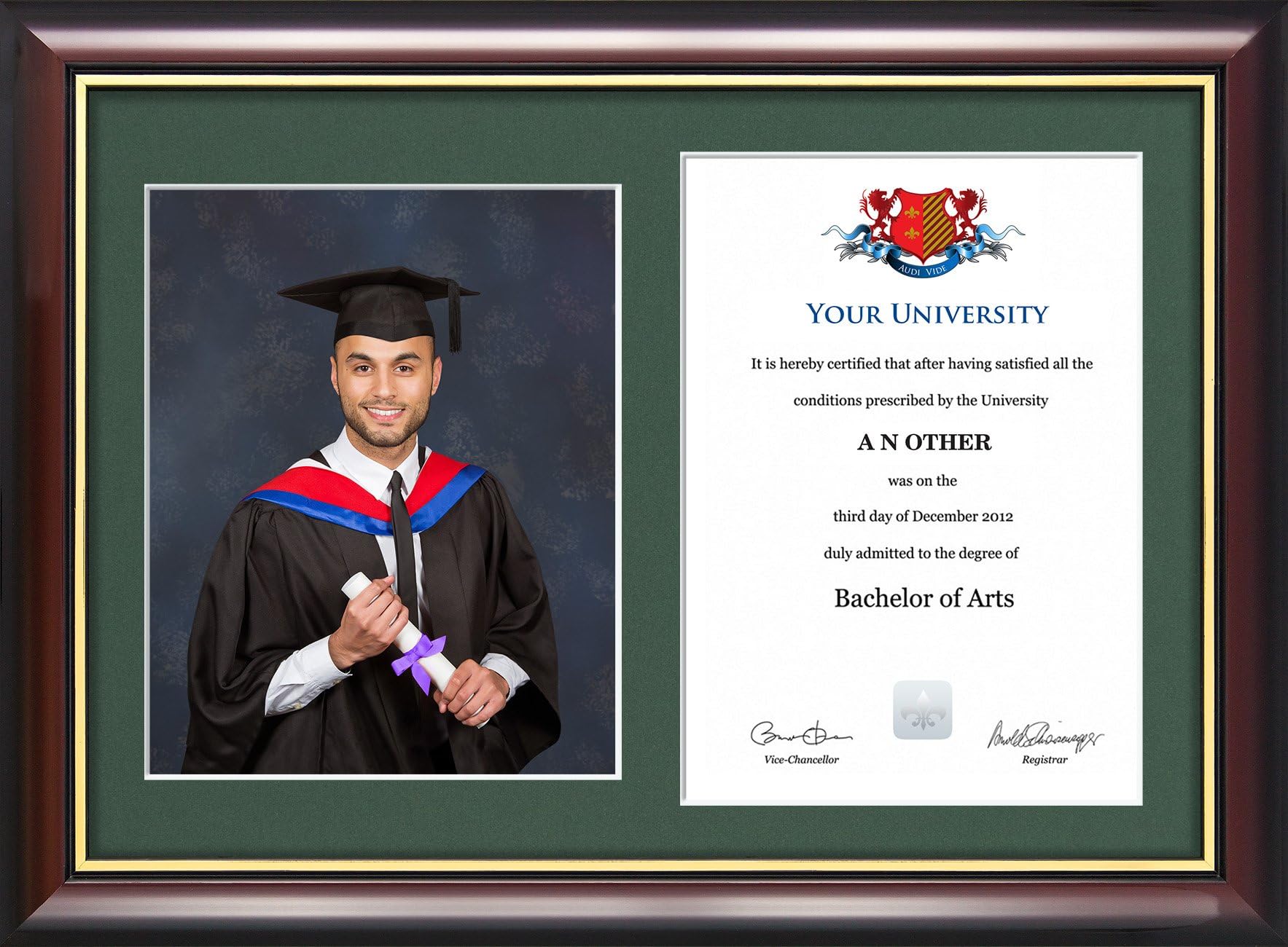 Evs Evess Forest Green Dual Graduation Certificate And Photo Frame - Traditional Wood Style With Glass Front, Diploma Document & Picture Holder (Forest Green)