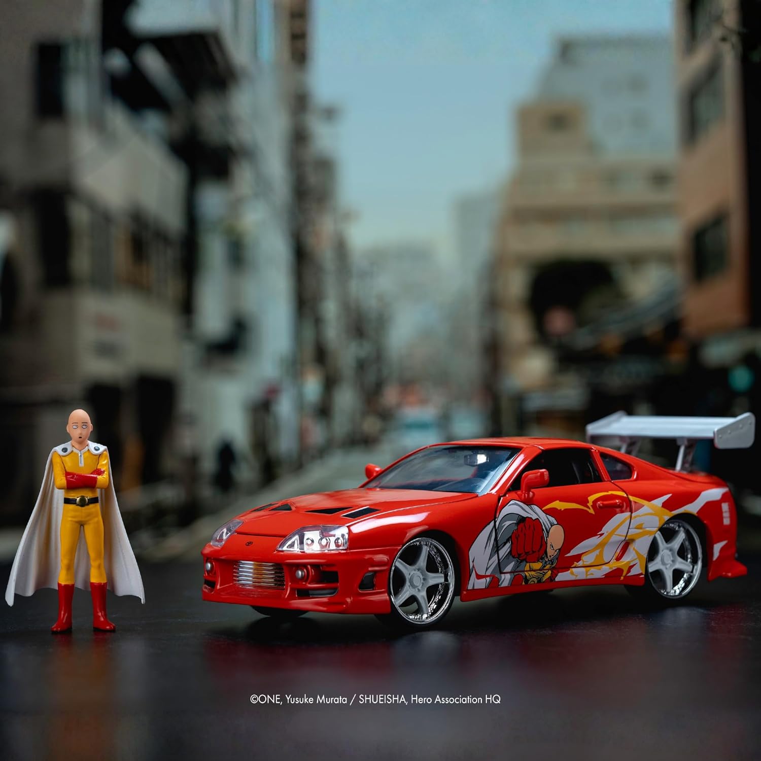 Jada One Punch Man with 1995 Toyota Supra Die-Cast Car – 1:24 Scale Anime Inspired Vehicle, Highly Detailed Model with Saitama Figure, for Ages 8+