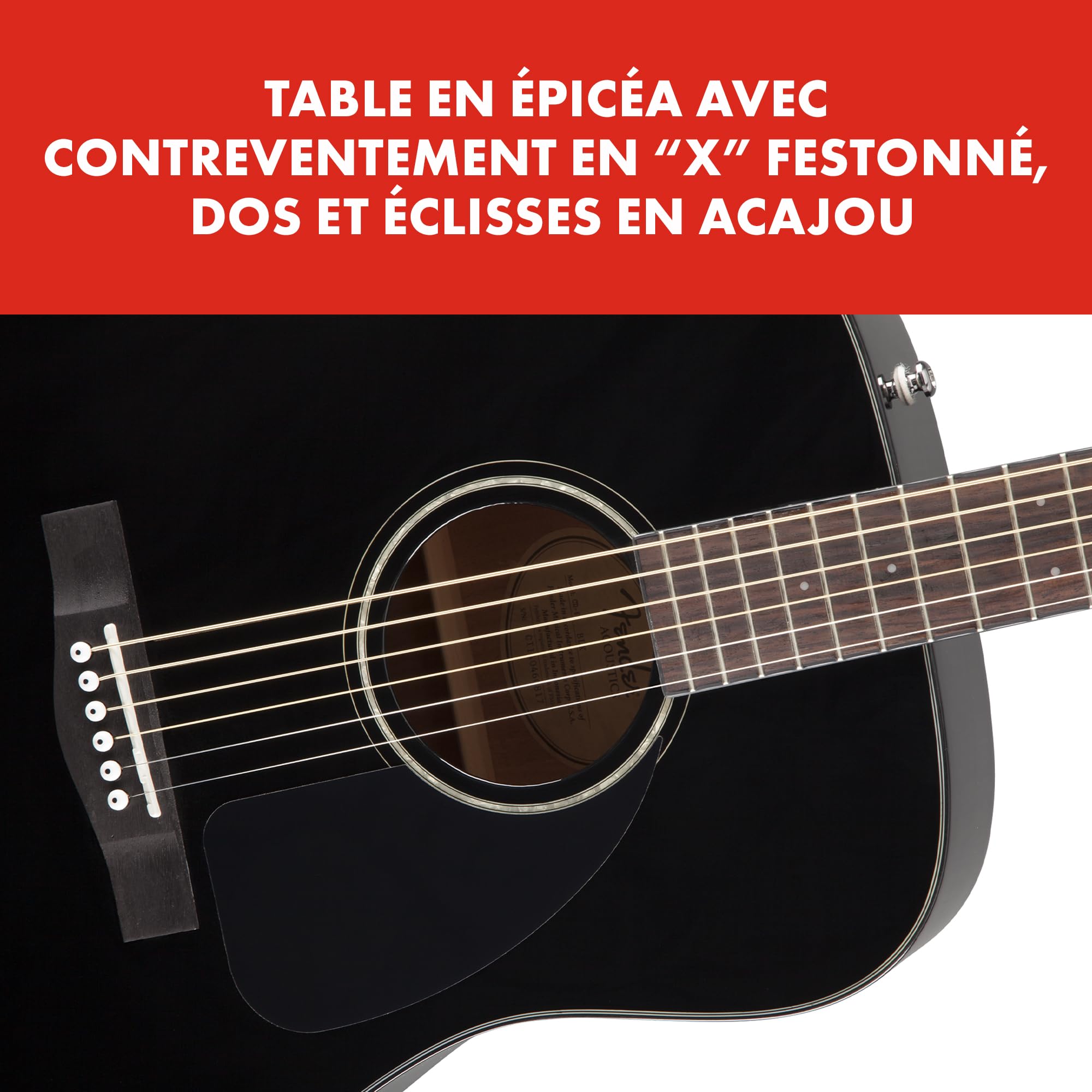 Fender Guitare Acoustique CD-60 Dreadnought V3, Touche en Noyer, Noir, Idéale pour les Guitaristes Débutants et Intermédiaires, Incluant des Cours Virtuels Gratuits sur Fender Play