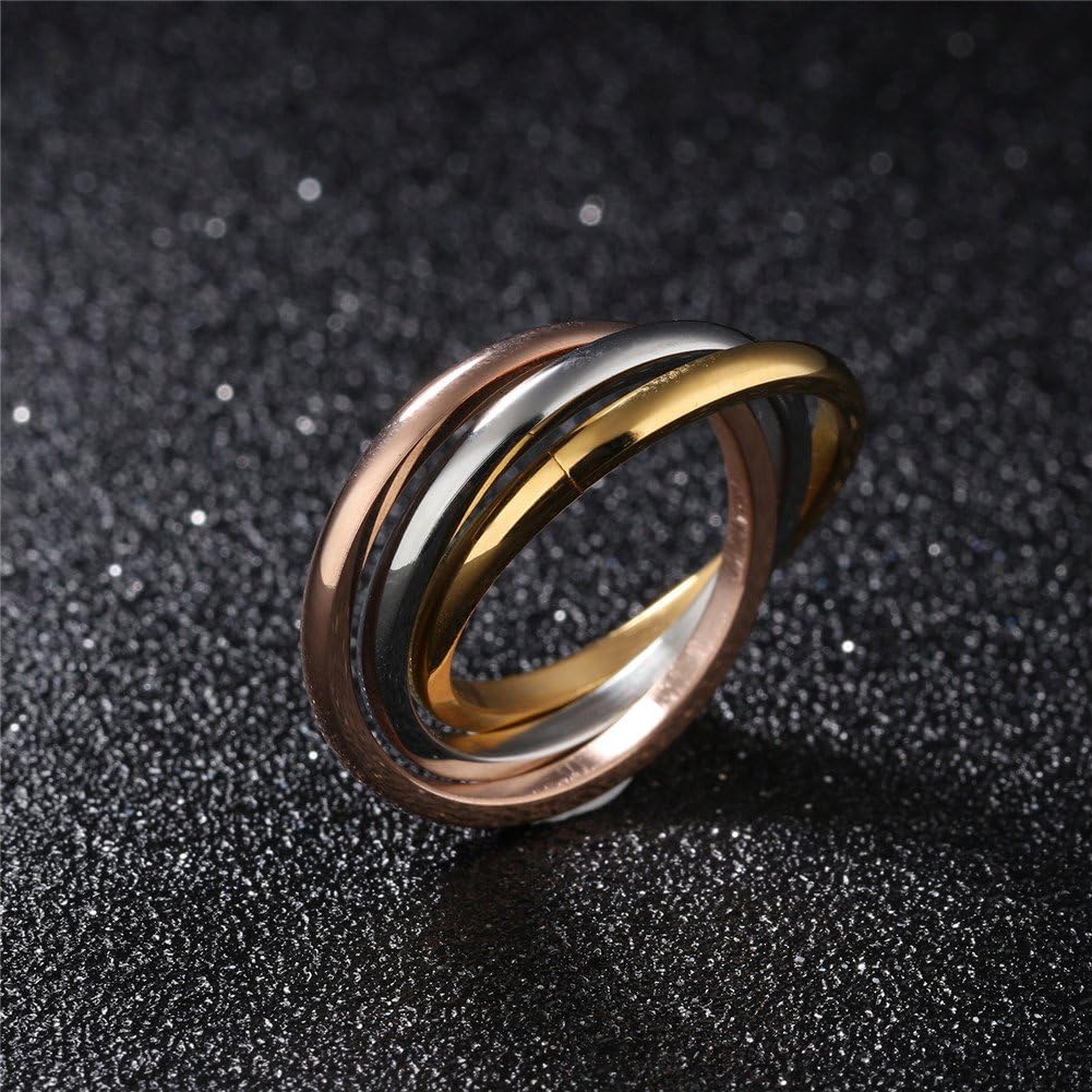Stainless Steel Interlocked Rolling Ring Triple Band Stacking Cross Rings for Women - Image 2