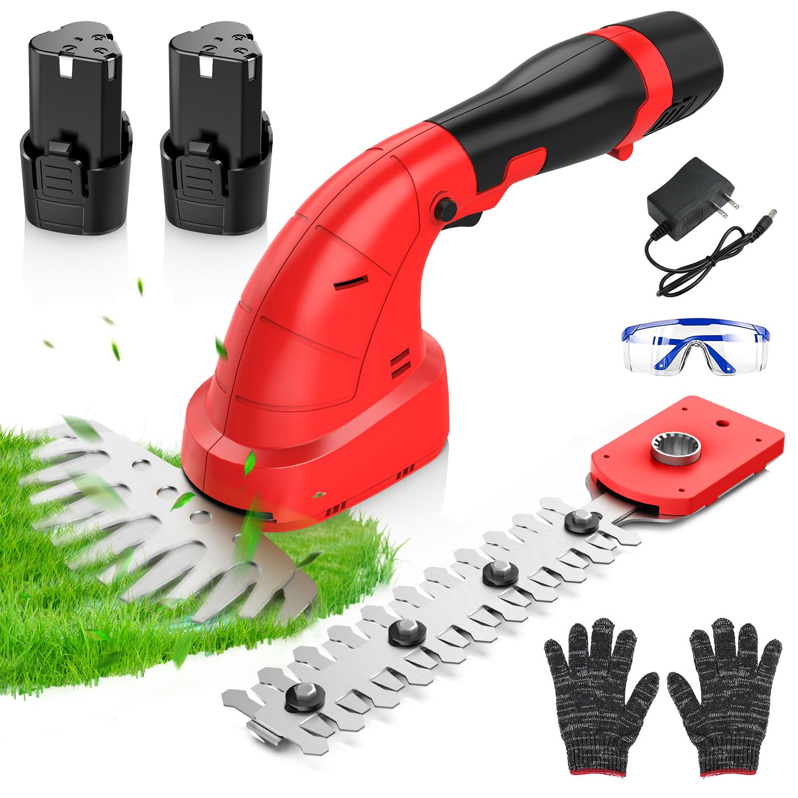 2 en 1 Taille-haie Electrique à Batterie12V Cisaille de Jardin sans Fil 6500tr/MIN Cisaille Sculpte-Haies Cisaille à Gazon Longeur de Lames 20cm/12cm pour Couper Herbes Arbustes