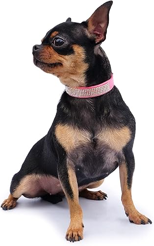 Miniatura 7 de Collar de perro con diamantes de imitación con correa, collar de perro brillante de Epesiri Bling, lindo collar de perro rosa, collar de diamantes