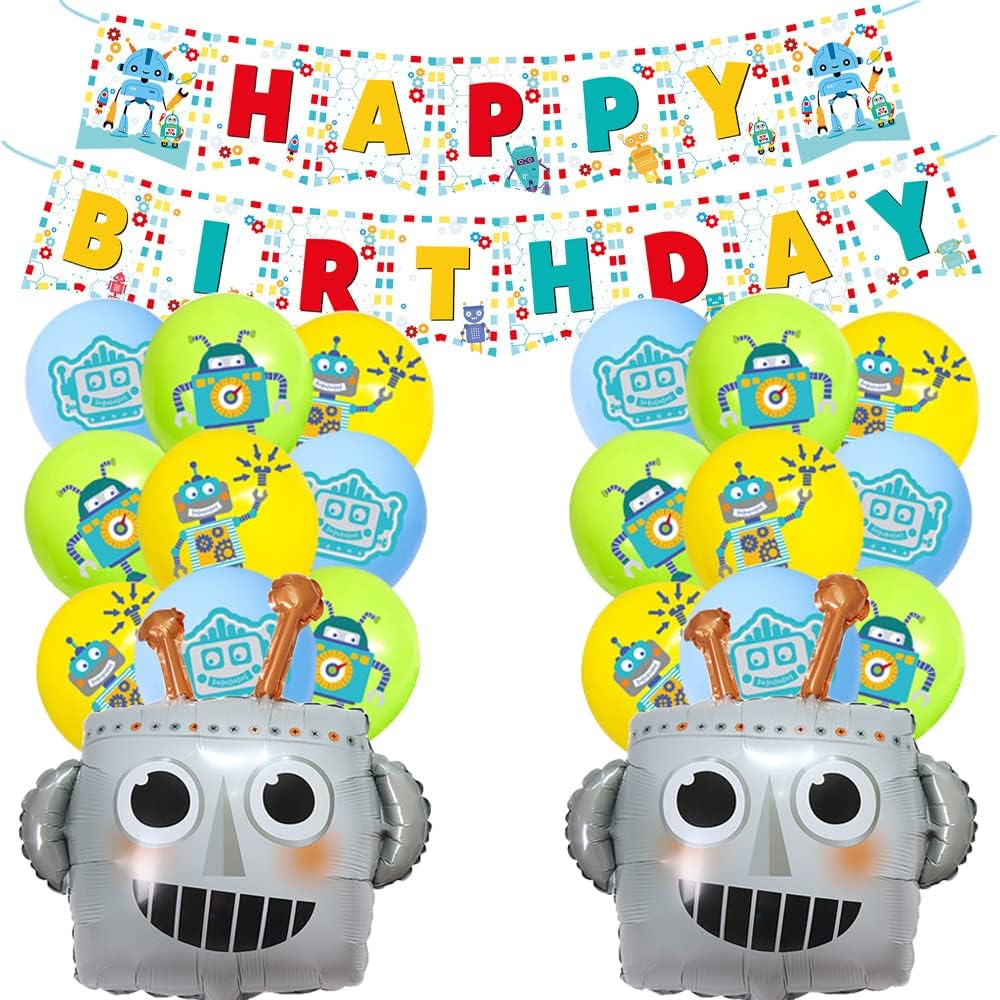 HGSHUO Robot Foil & Latex Balloons, Birthday Banner, Garland, Pack of 21 (Silver, Gold, Red, Blue, Yellow)