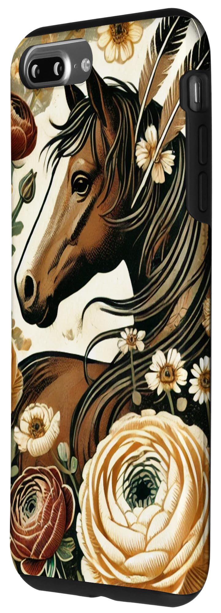 Wild Horse Illustration Wildflower Feathers Horses Case for iPhone 7 Plus/8 Plus - Image 2