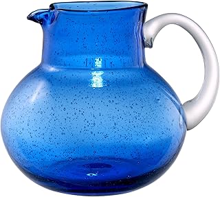 Iris 90 Oz Handblown Glass Pitcher - Bubble Shape, Lead-Free - Versatile Drink Dispenser for Water, Juice, Cocktails - Enhanced Kitchen Decor, Dishwasher Safe (Cobalt Blue)
