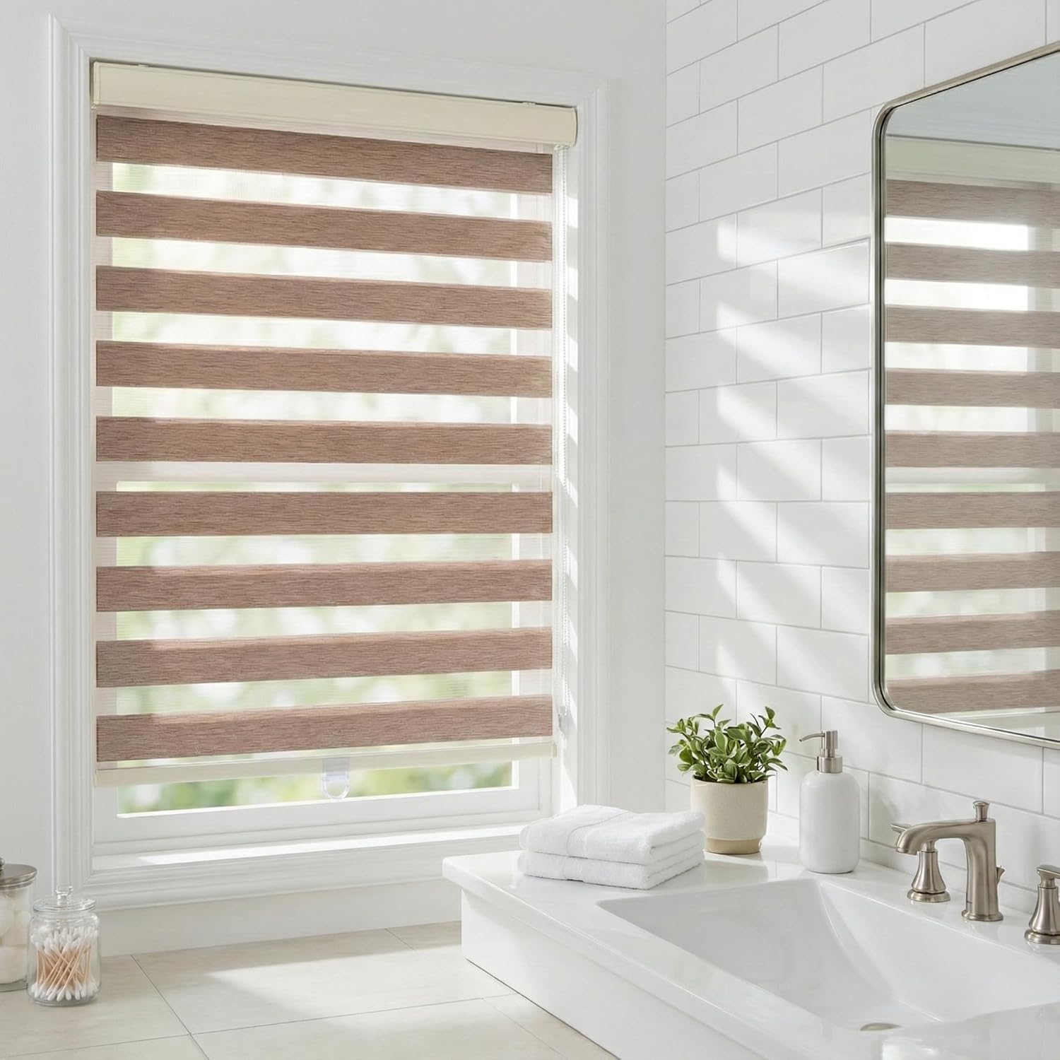 ShadesU Zebra Blinds for Indoor Window Roller, Zebra Shades for Windows Privacy Light Filtering Shades (Maxium Height 72inch) (Brown Color)(Width 94 inch)