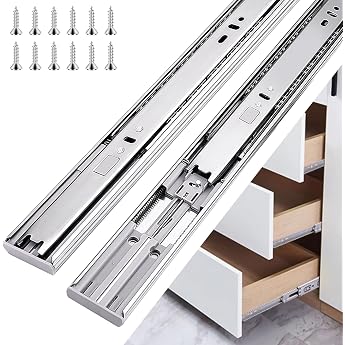 Drawer Runners 40 cm 4 Pairs 8 Pieces Soft Close Full Extension 3-fold Roller Slides Drawer Slides Side Mount Drawer Slides 45.4 kg Capacity Silver 16 Inch