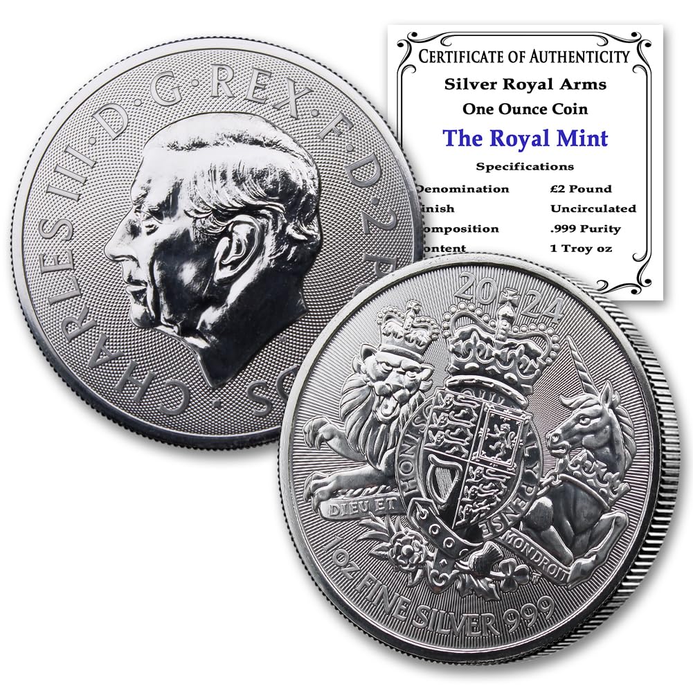 2024-1 oz Silver British Royal Arms Coin Brilliant Uncirculated with Certificate of Authenticity £2 Seller BU