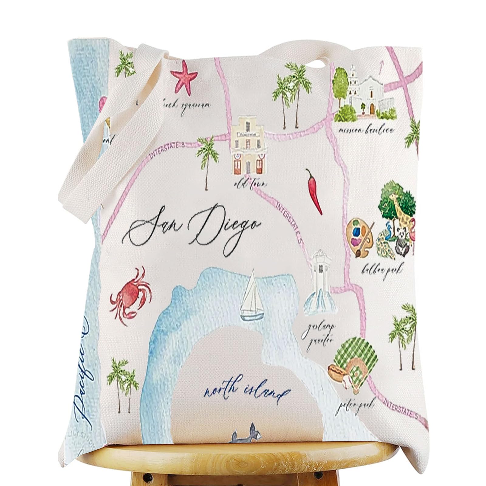 WZMPA San Diego City Map Cosmetic Bag San Diego Travel Souvenir Gift San Diego Long Distance Relationship Makeup Zipper Pouch Bag For Family Friend (