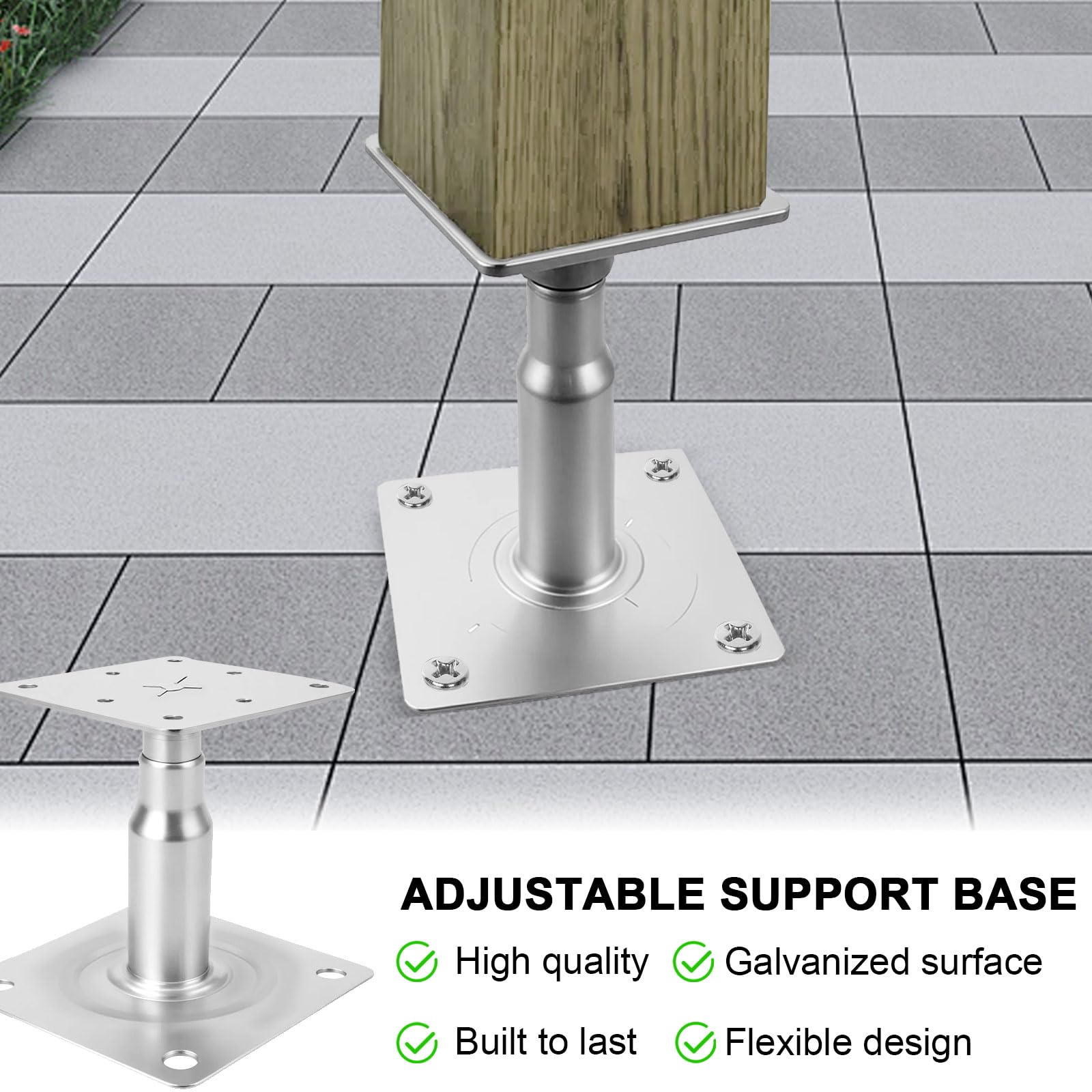 Lot de 4 supports de poteau réglables en hauteur de 100 à 130 mm - Support de poteau réglable pour clôtures, abris, pergolas, travaux de construction