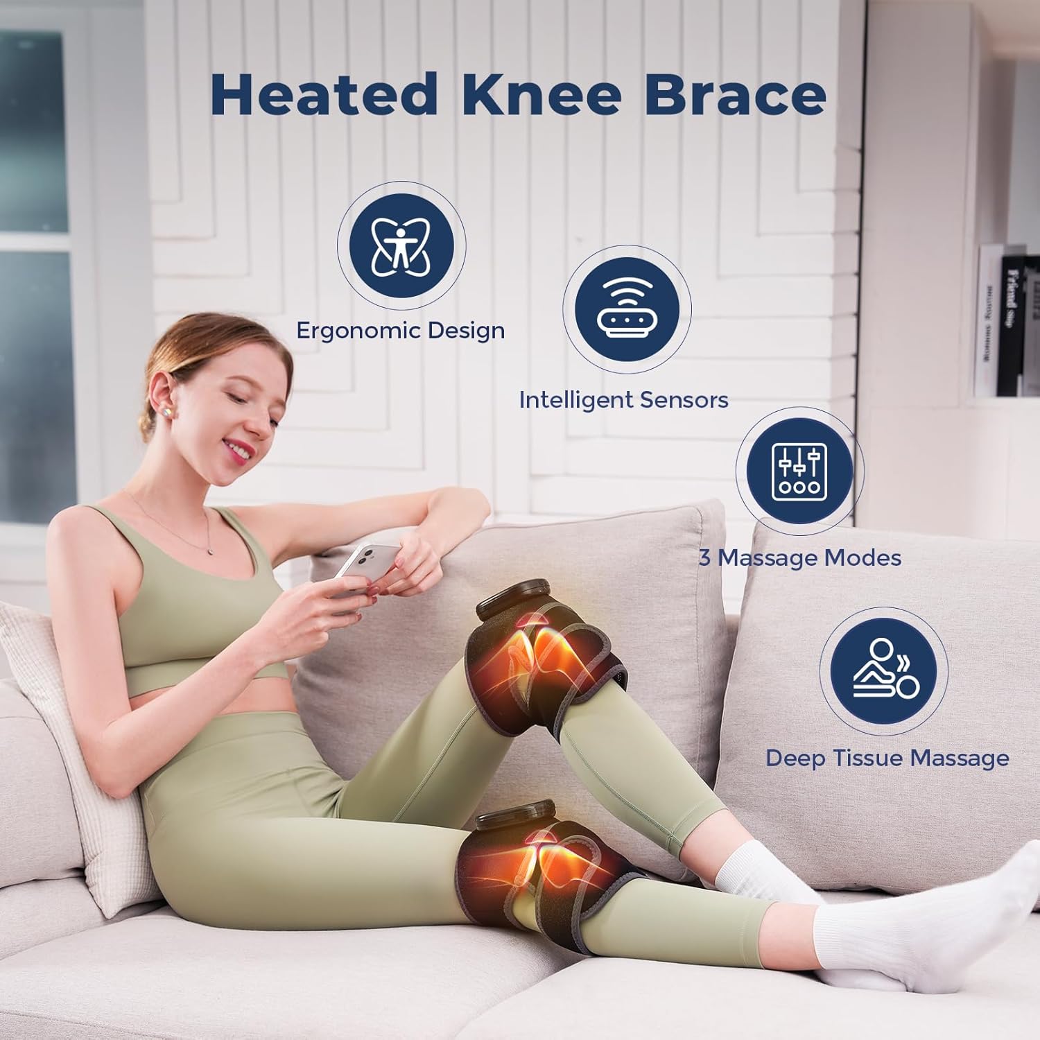 Cordless Heated Knee Massager, 3-in-1 Heating Pad with 3 Vibration and Heating Mode, Auto-Off Timer, Knee Brace for Shoulder Elbow, Gifts for Men Women, Black, 2 PCS - Image 2