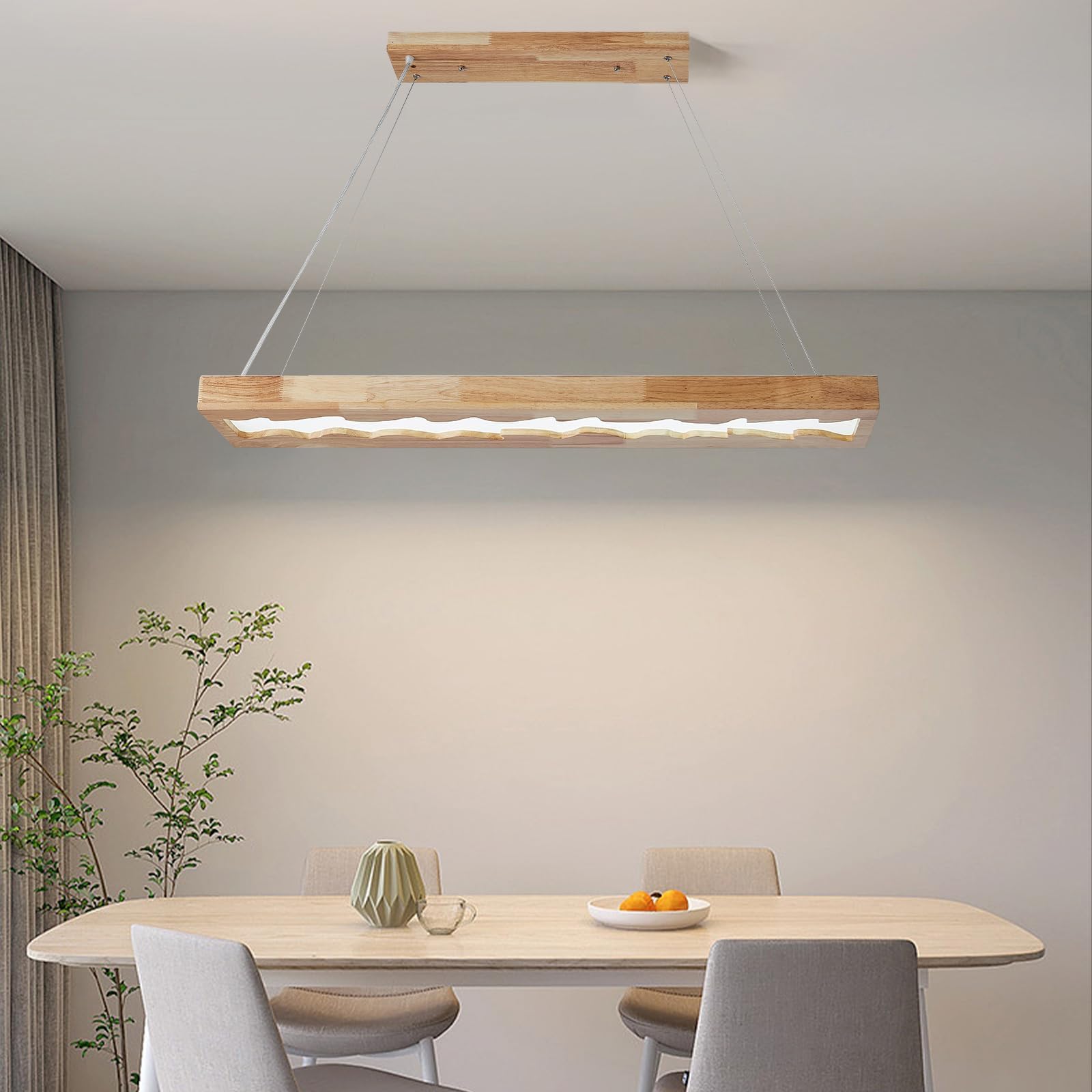 LED Pendelleuchte Esstisch Holz, Dimmbar KüChe HäNgelampe Mit Fernbedienung, 100 Cm, 40 W, Rustikale Vintage Lampe, 1,3 M HöHenverstellbar Wohnzimmerlampe FüR Esstisch, Wohnzimmer, Dekor