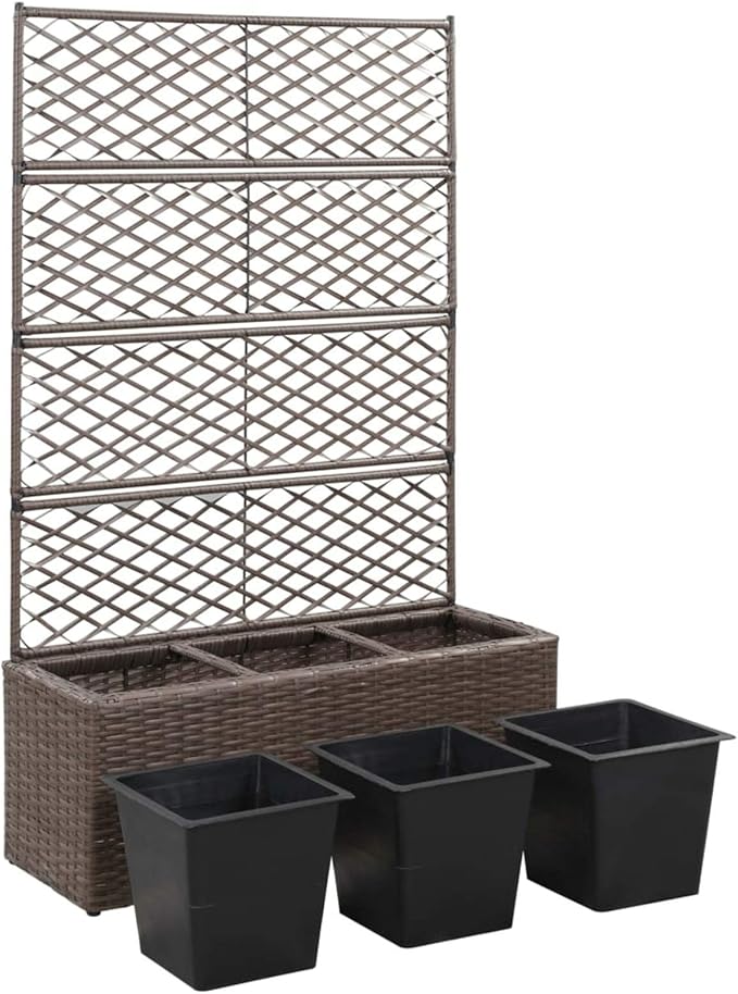 Tidyard GartenHochbeet mit Rankgitter 3 Töpfe Blumenkübel Pflanzkasten