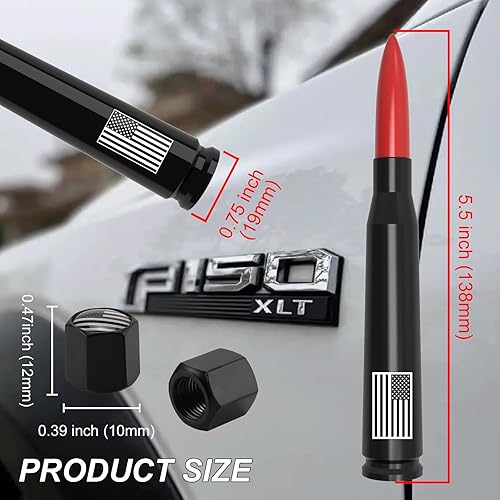 Vista 45 de Antena con válvula de neumático para automóvil y camión, antena corta universal de repuesto con bandera de EE. UU., accesorios para radio Plateado