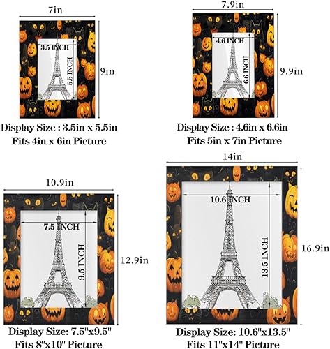 Miniatura 3 de POFATO Marco de fotos de calabaza de gato negro de 5 x 7 pulgadas, marcos de fotos de madera para colgar en la pared y decoración de mesa,
