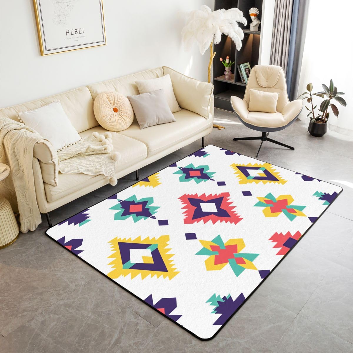 Sud-Ouest aztèque Tapis Exterieur Ethnique géométrique Tapis Salon 100x150cm pour garçons Filles aztèques Occidentaux Bohémien Chambre à Coucher décor