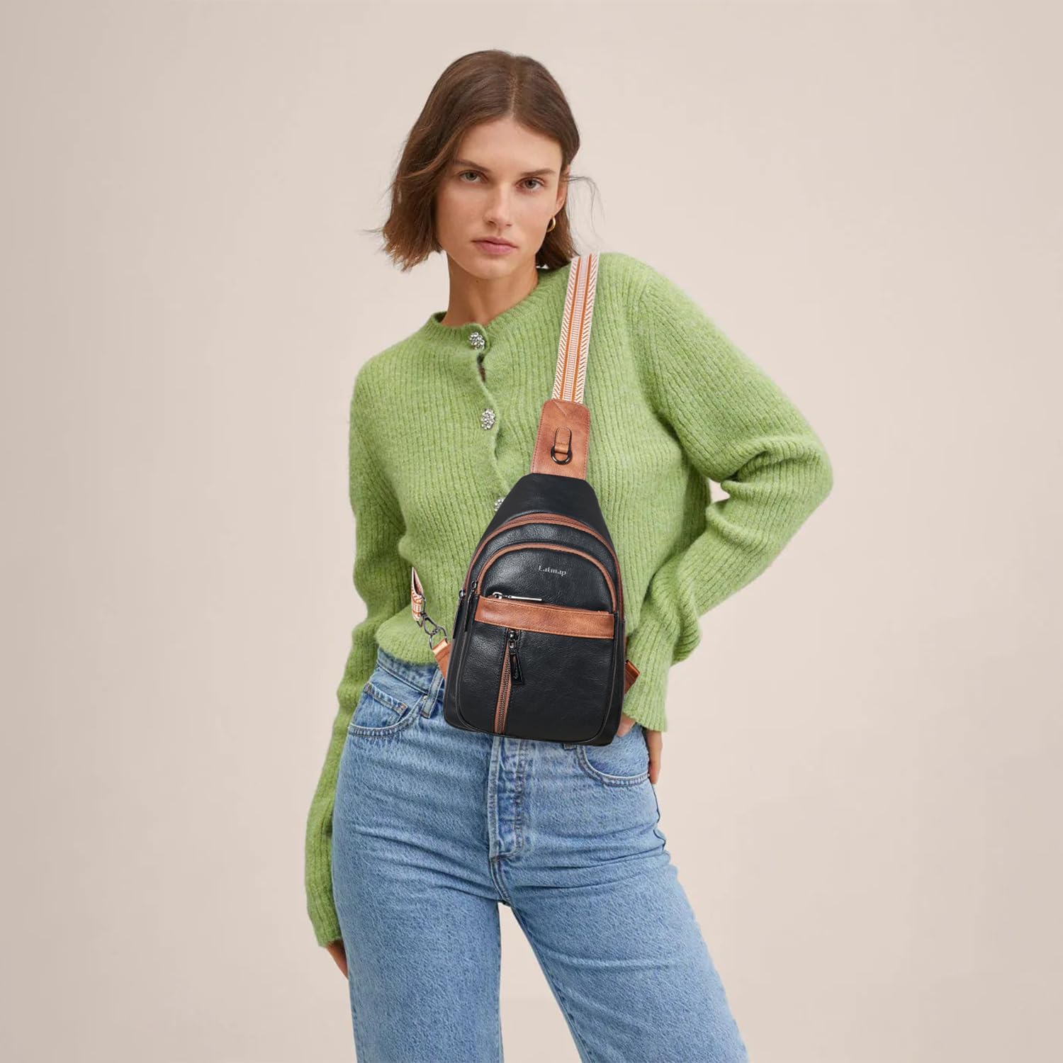 7L Sling Bag For Women Men Backpack Fanny Pack Crossbody Chest Travel Shoulder Belt Bags Purse Handbag PU Leather - Image 2