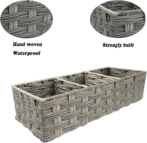 Miniatura 3 de Bandeja de papel higiénico de 3 secciones, cestas de almacenamiento impermeables para tanque de inodoro, decoración rústica de baño, organizador de