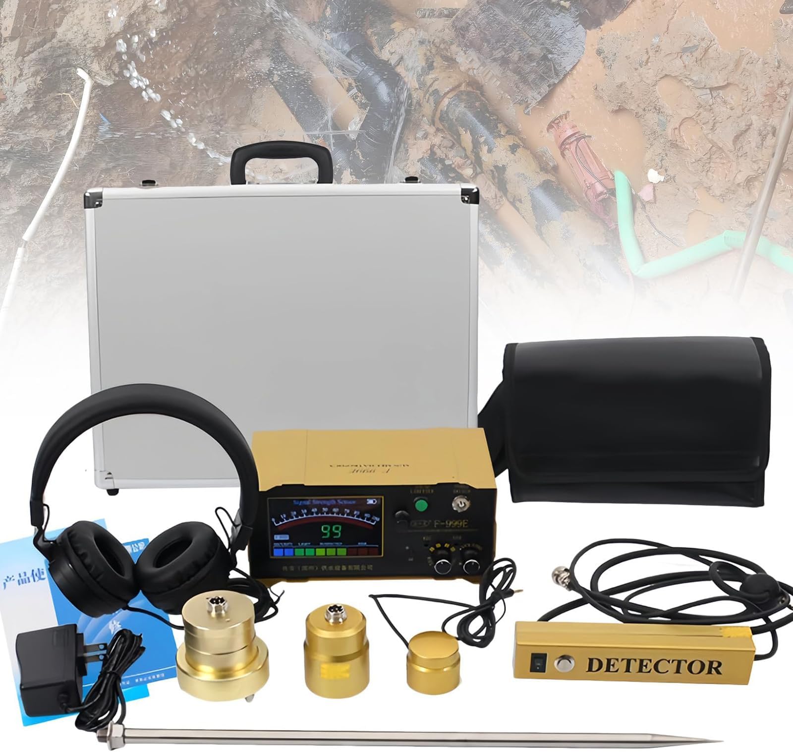 Water Leak Detector - Professional Underground Pipe Leak Detection Tool with Adjustable Frequencies, Volume Control, LCD Display & Humidity Probe for Indoor/Outdoor Use