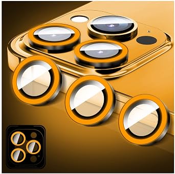 LucBuy Luminous Camera Lens Protector Compatible for iPhone 17 Pro/17 Pro Max, Bling Noctilucent Tempered Glass Camera Cover Film Stickers, Upgraded Auto-Align Anti-Scratch Alloy Rings Orange