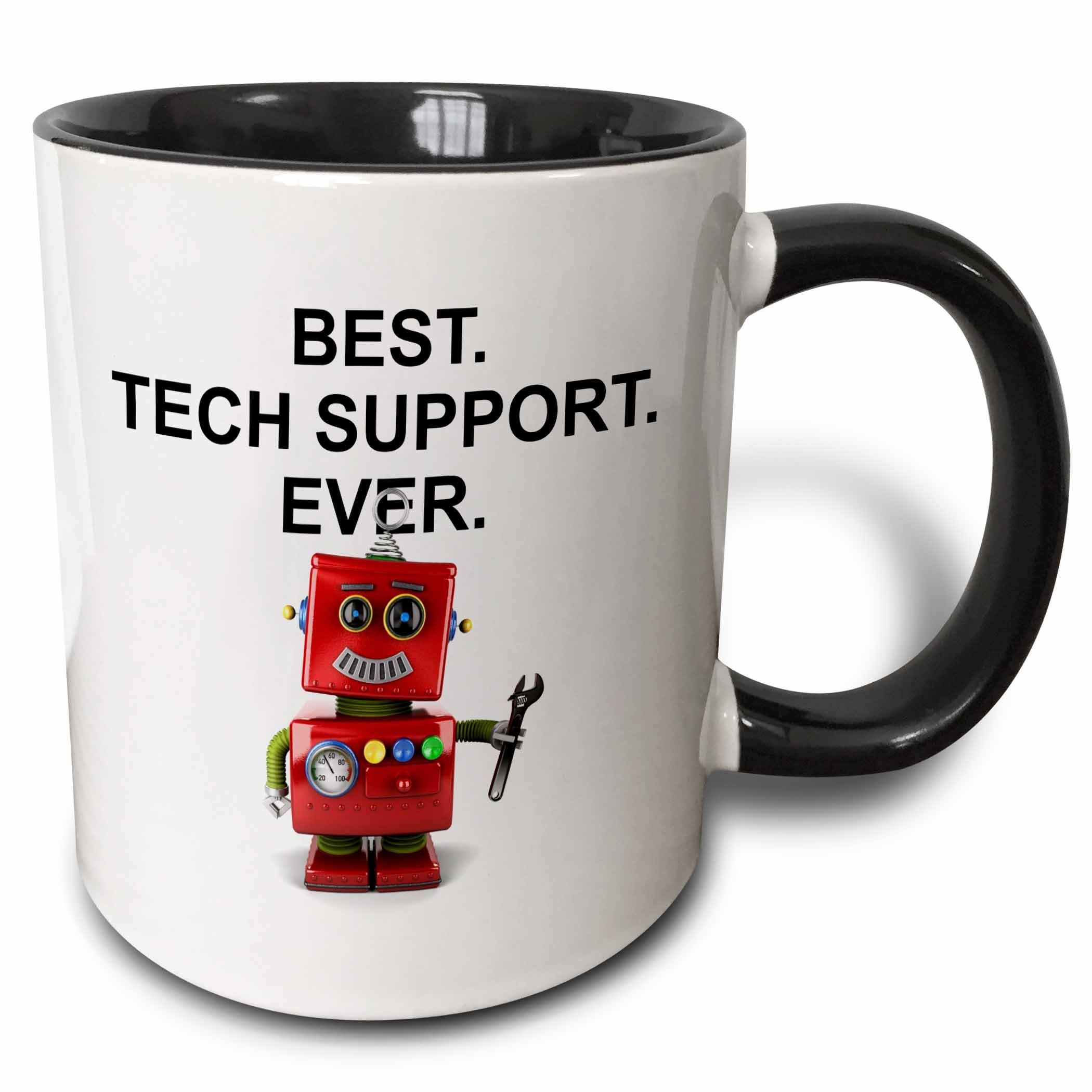 3dRose Best Tech Support Ever toy robot with wrench 11oz Two-Tone Black Mug