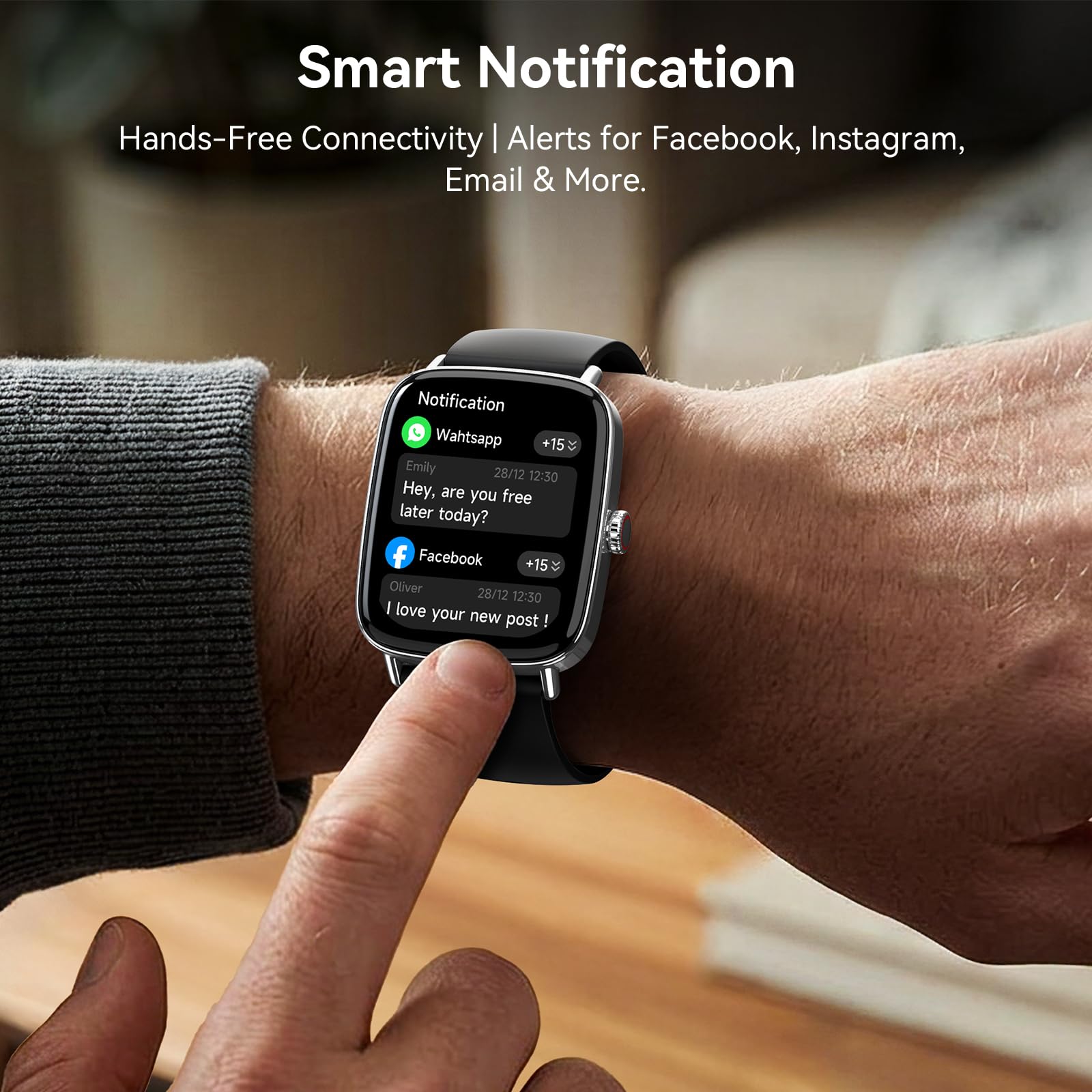 Smart Watch for Women Men, 1.85" HD AMOLED Fitness Tracker (Answer/Call) with 24/7 Heart Rate/Sleep/SpO2 Monitor for iPhone & Android, 120+ Sports Modes Smartwatch with IP68 Waterproof, 2 Bands — view 4
